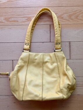 Tignanello Butter Yellow Pebble Leather Triple Entry Shoulder Bag